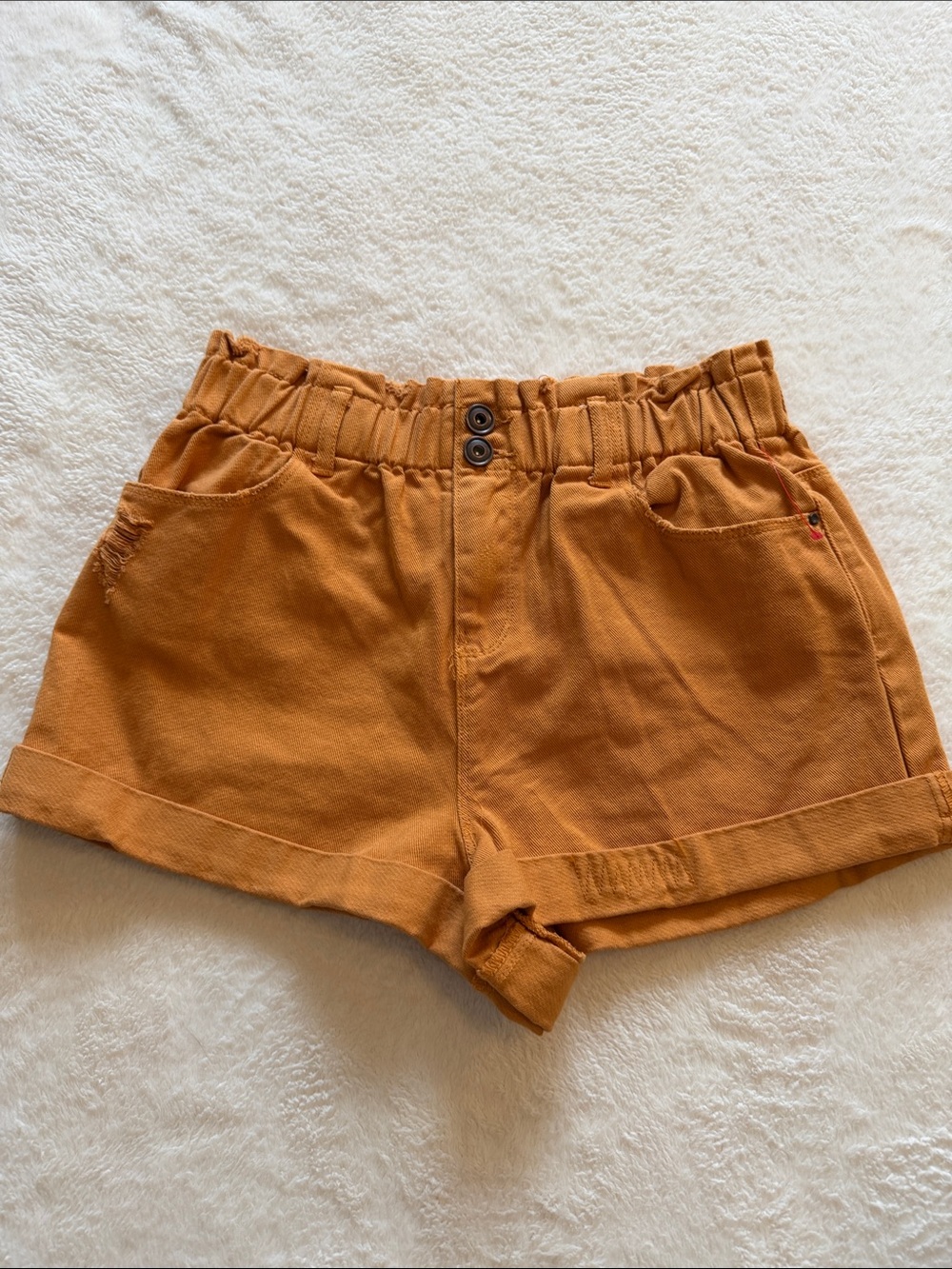 High-Waist Paperbag Shorts in Rust Orange